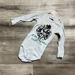 Bobo Choses Long Sleeve Graphic Ribbed Onsie Grey Baby Girl Size 6-12 M